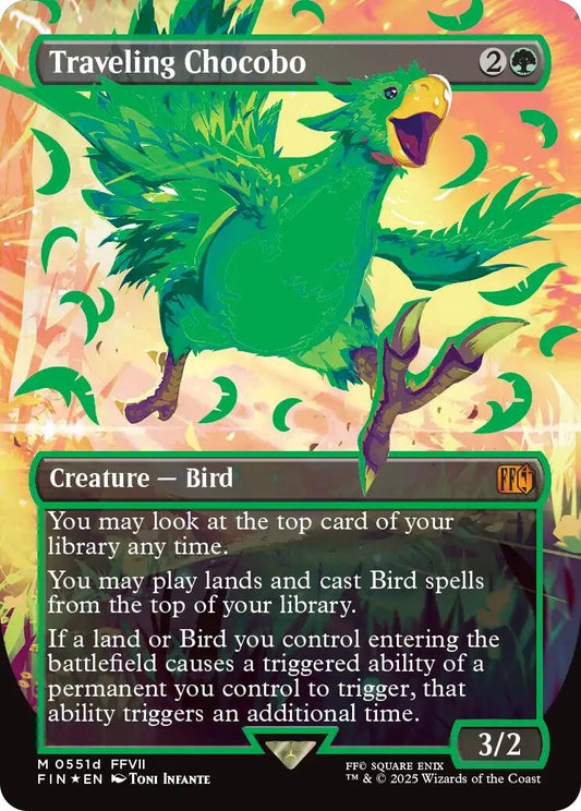 Image for Traveling Chocobo (Borderless) (Neon Ink Green) (511d) - Magic: The Gathering