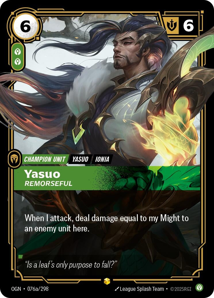 Image for Yasuo - Remorseful (Alternate Art) (076a/298) - Riftbound: League of Legends Trading Card Game