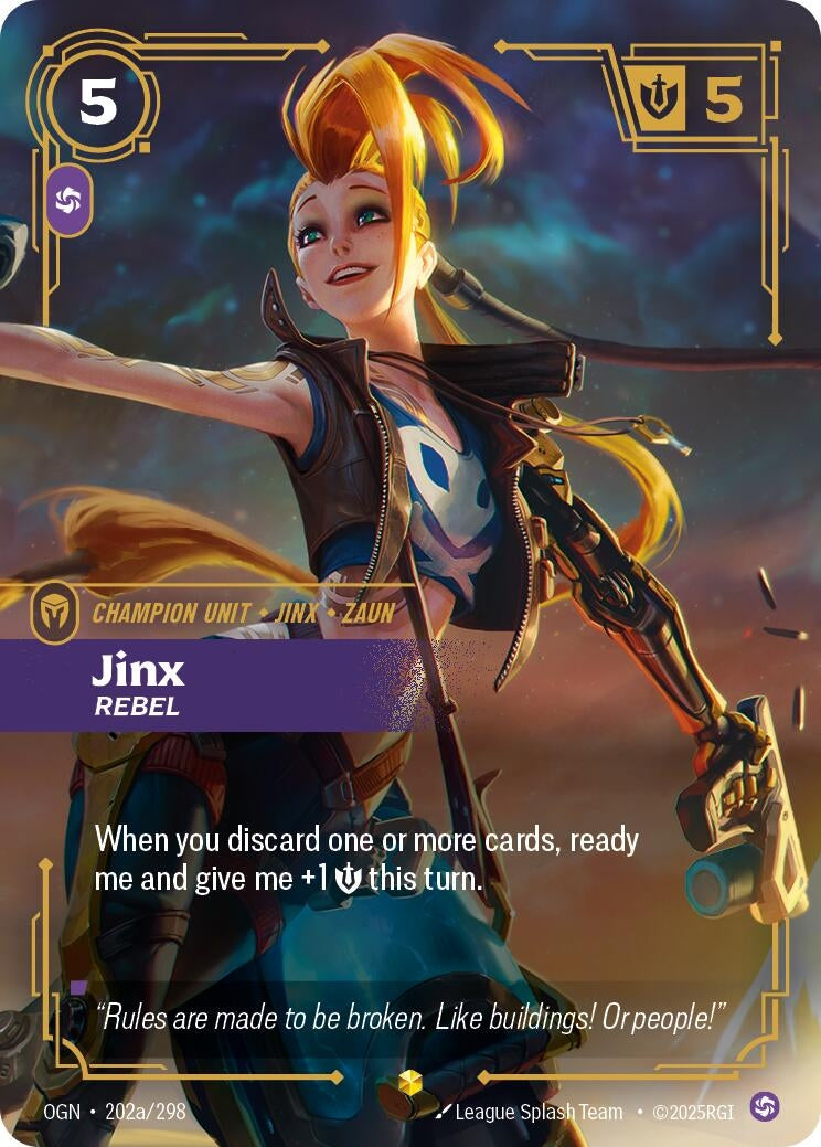 Image for Jinx - Rebel (Alternate Art) (202a/298) - Riftbound: League of Legends Trading Card Game